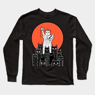 Cat In New York, NYC, America, USA, Patriot, Manhattan Long Sleeve T-Shirt